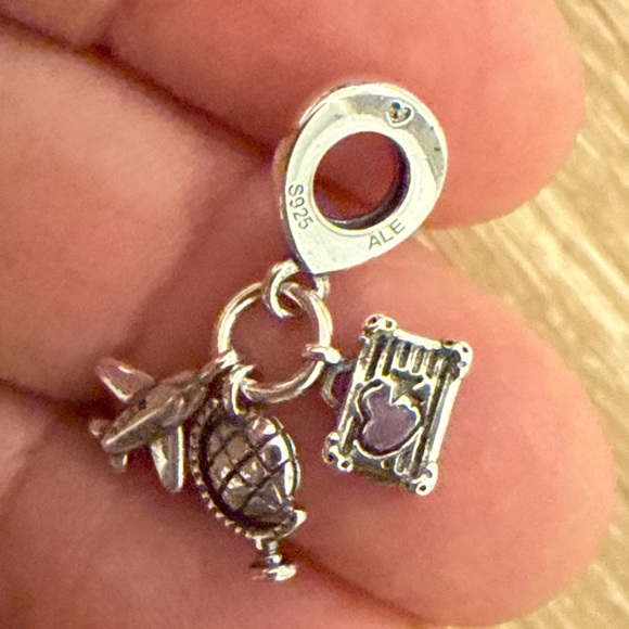 Pandora Silver Charm with Airplane and Globe - Picture 3 of 4